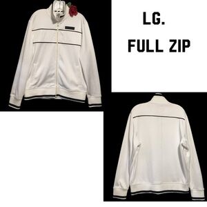 Express Design Studio Preppy NYC/NY Full Zip White Jacket Black Trim LG Like New